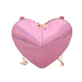 Pink holographic heart-shaped shoulder bag with metallic gold zippers and chain strap - Pink