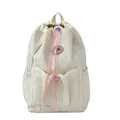 Mochila de cordón color crema para mujer con elegantes detalles de cuerda rosa - Bolso Individual / Blanco