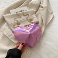 Mini laser holographic heart-shaped chain bag in radiant pink and purple tones - Pink