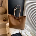 Brown grainy leather large tote bag with top handles for daily office commute - Brown Without Pendant