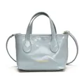Elegante borsa a secchiello mini blu polvere lucida con manici e tracolla lunga - Senza Ciondolo / Blu