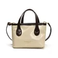 Elegante borsa a secchiello beige con manici marroni e dettagli dorati da donna - Senza Ciondolo / Bianco & Caffè