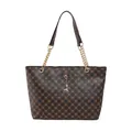 Large capacity vintage brown tote bag with clover monogram and deer pendant - Dark Brown