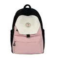 Trendy color-block nylon rugzak voor studenten met zwarte witte en roze panelen - Alleen Rugzak / Zwart & Roze