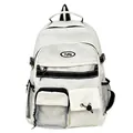 White Harajuku style student backpack with high-capacity and black contrast straps - Style Without Pendant / Off White