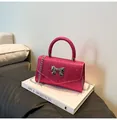 Hot pink sequin bow handbag with silver chain strap for women, 2025 summer style - Rose Pink