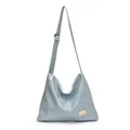 Minimalist light blue hobo crossbody bag with shiny finish and adjustable strap - Blue
