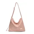 Pink minimalist hobo crossbody bag in shiny PU leather with gold metal plaque detail - Pink