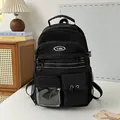 Japanese style black nylon backpack with multi-pocket design and white YuNa logo detail - Without Pendant / Black