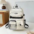 Japanese style cream white nylon backpack with YuNa logo and transparent PVC front pocket - Without Pendant / White