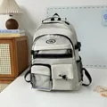 Japanese style cream white canvas backpack with multi-pocket design and large capacity - Without Pendant / Gray