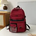 Dark red Harajuku style backpack with multi-pockets and transparent display insert - Without Pendant / Burgundy