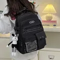 Zaino in nylon nero stile giapponese con ciondolo a forma di coniglio e tasca trasparente - Con Ciondolo / Nero