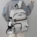 Zaino giapponese bianco crema con logo YuNa e ciondolo a forma di coniglio bianco e nero - Con Ciondolo / Grigio