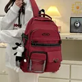 Zaino scolastico bordeaux stile Harajuku con ricamo Yuna e ciondolo a forma di coniglio - Con Ciondolo / Borgogna