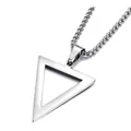 Polished silver stainless steel hollow triangle pendant necklace with a sleek box chain - Silver (Round Pearl Chain)