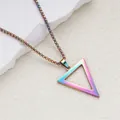 Iridescent hollow triangle pendant necklace in titanium steel with colorful gradient finish - Rainbow (Box Chain)