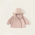 Lichtroze windjack met capuchon voor peutermeisjes met geribde manchetten en klepzakken - 80 / Roze