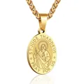 Macro shot of gold St. Jude embossed oval pendant with wheat chain and detailed engraving - Saint Jude (With Chain) / Gold