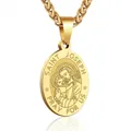Macro detail of gold oval St. Joseph pendant with embossed relief and braided chain - Saint Joseph (With Chain) / Gold