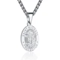 Detailed engraving of Saint Michael on stainless steel oval pendant with polished finish - Saint Michael (With Chain) / Steel
