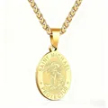 Detail of gold Saint Michael archangel pendant necklace with embossed engraving - Saint Michael (With Chain) / Gold