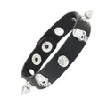 Punk black PU leather bracelet with silver skull charms and metallic cone studs - Skull Spike Rivet Style (03)