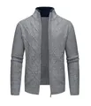 Graue Herren-Strickjacke mit Stehkragen und Rautenmuster in dieser SKU-Ansicht. - S / Dunkelgrau