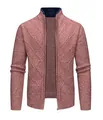 Elegante Herren Strickjacke für den Winter mit Stehkragen und Rautenmuster in Ziegelrot - S / Rosa