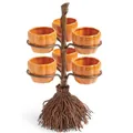 Porta snack zucca di Halloween con supporto a scopa in resina e 6 ciotole in ceramica - Grande