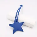 Detailed view of navy blue star-shaped PU leather pendant with lychee texture and fine stitching - Star Lanyard / Sapphire Blue