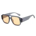 Modern double bridge aviator sunglasses with transparent grey frame and amber lenses - Grey Frame Champagne Lens