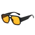Fashion double-bridge sunglasses with thick black frames and orange tinted lenses - Black Frame Orange Yellow Lens