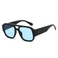 Chunky black frame sunglasses with light blue lenses and retro double-bridge design - Black Frame Blue Lens