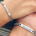 Polished stainless steel Cuban chain couple bracelets with I love you most engraving - I love you more/most Engraved Style / Silver