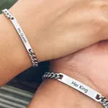 Matching couple's Cuban chain bracelets in stainless steel with His Queen and Her King engraving - His Queen & Her King Engraved Style / Silver