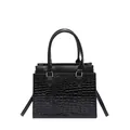 Elegante schwarze Kroko-Handtasche mit Glattledereinsatz und goldenen Metalldetails - Schwarz