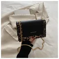 Détail des coutures léopard et de la chaîne dorée sur un sac à bandoulière chic - Marron