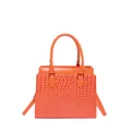Orange crossbody tote bag with crocodile texture and sleek leather stitching design - Orange
