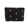Borsa da trucco trapuntata nera con ricami a fiocco rosa e chiusura a zip sicura - Nero