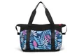 Bolso tote negro con estampado de hojas tropicales azules y correas anchas - Azul Con Hojas