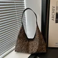 Chic leopard print shoulder bag with black PU straps and large capacity for women - Dark Brown