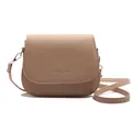 Bolso bandolera minimalista marrón claro con correa ajustable y hebilla de metal plateado - Caqui