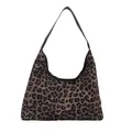 Sac fourre-tout tendance à motif léopard avec bandoulière noire pour femme chic - Kaki