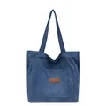 Grand sac cabas en denim bleu pour femme avec poche avant et poignées confortables - Bleu foncé