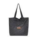 Grand sac cabas en denim gris foncé avec poche avant et étiquette pour le quotidien - Noir