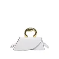 Sac à main blanc à motif crocodile avec design asymétrique et poignée en métal doré - Blanc