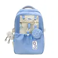 Minimalistische lichtblauwe schoolrugzak met grote capaciteit en schattige wolkhanger - Blauw