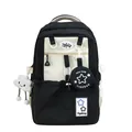 Minimalistische zwart-witte schoolrugzak met een wolkenhanger en mini-tas accessoire - Zwart