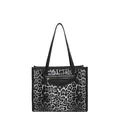 Borsa tote leopardata da donna con tasca frontale in pelle nera e doppi manici - Nero